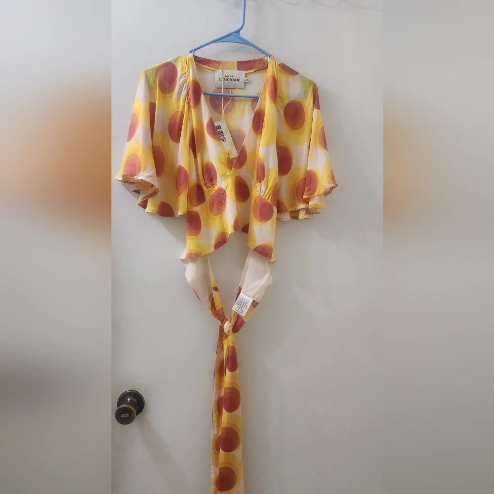 New Lemonade Yellow and Red Polka‎ Dot Top, Size 34.